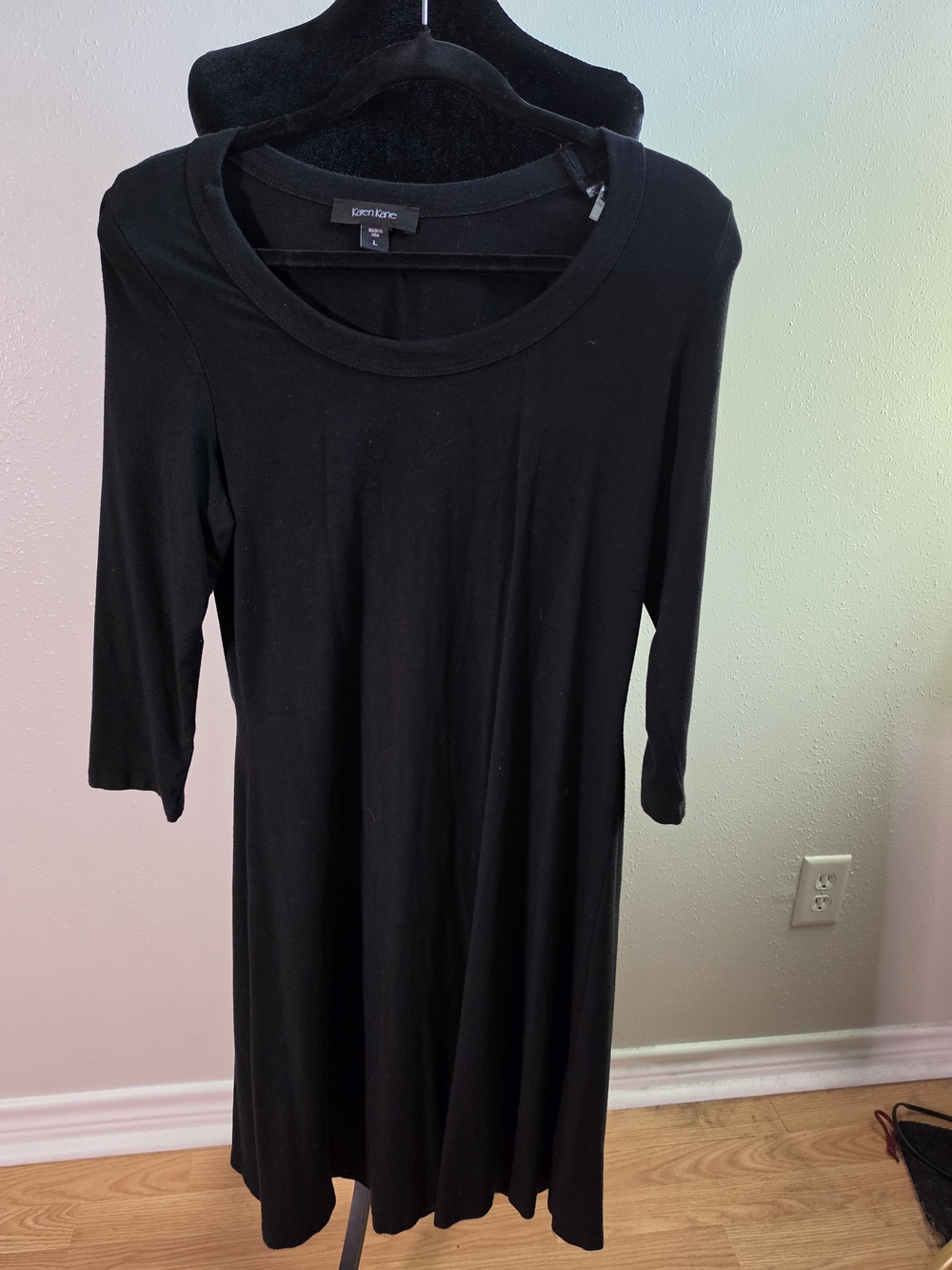 Karen Kane Black Round Neck Midi Dress with Three-Quarter Sleeves